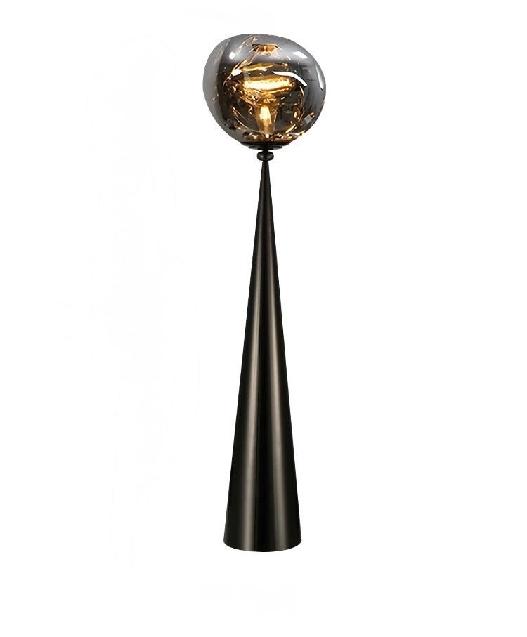 Obsidian Glow Sculptural Floor Lamp – Smoked Glass Sphere with Modern Cone Base - SHAGHAF HOME