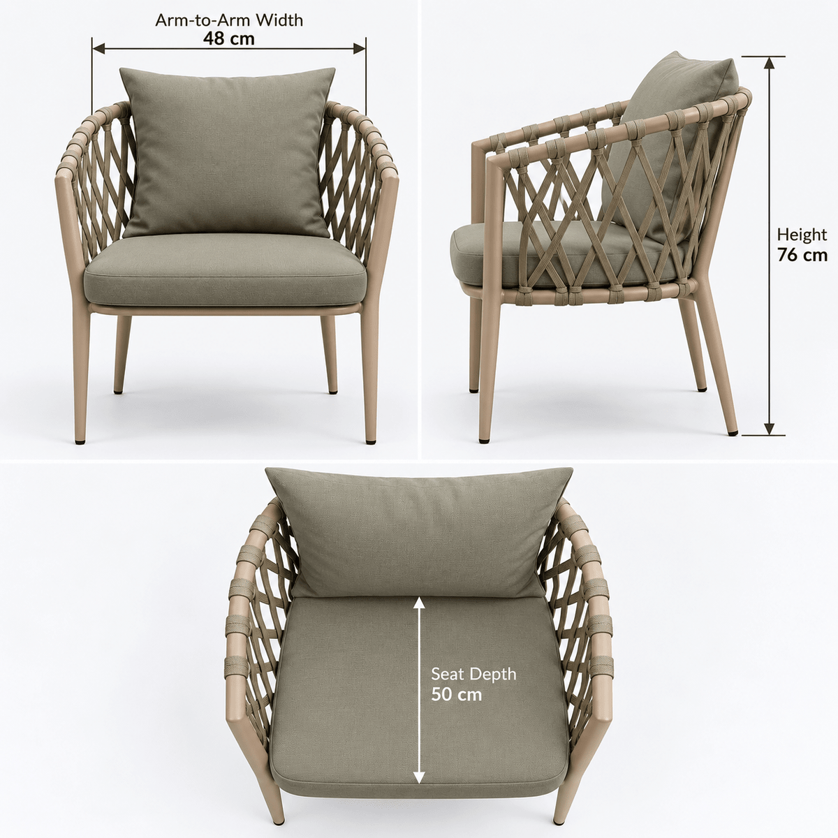 Olive Green Outdoor Rope Armchair with Aluminum Frame - SHAGHAF HOME