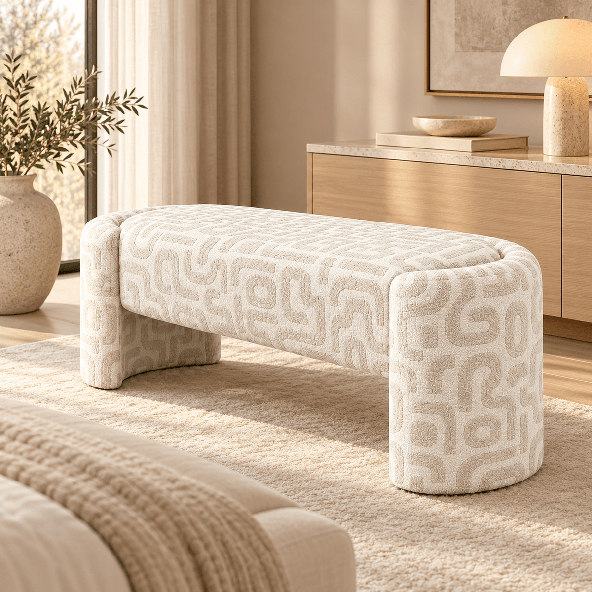 Olvara Geometric Upholstered Bench - SHAGHAF HOME