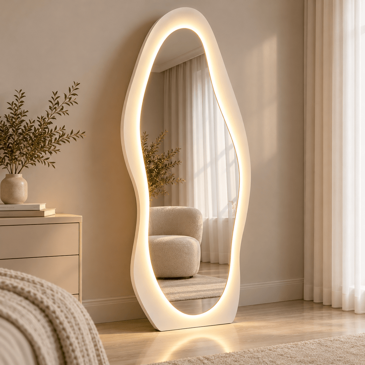 Organic LED Full-Length Floor Mirror 180×80 cm – Dimmable 3-Color Light - SHAGHAF HOME