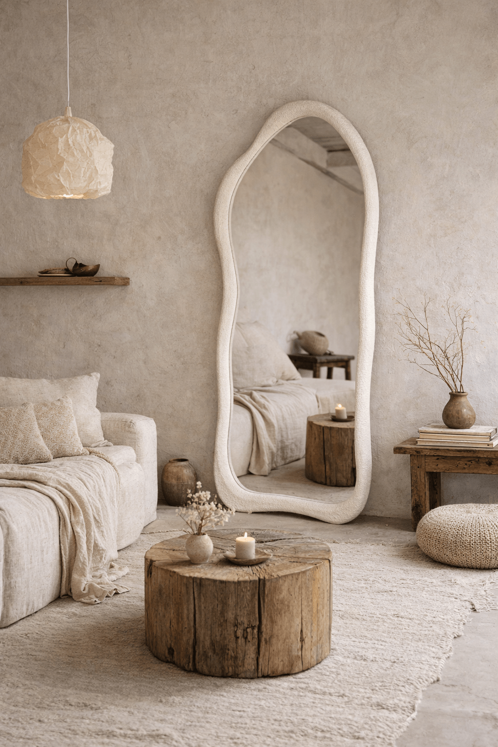 Organic Wabi - Sabi Floor Mirror – Fiberglass Cement Finish (180 × 80 cm) - SHAGHAF HOME