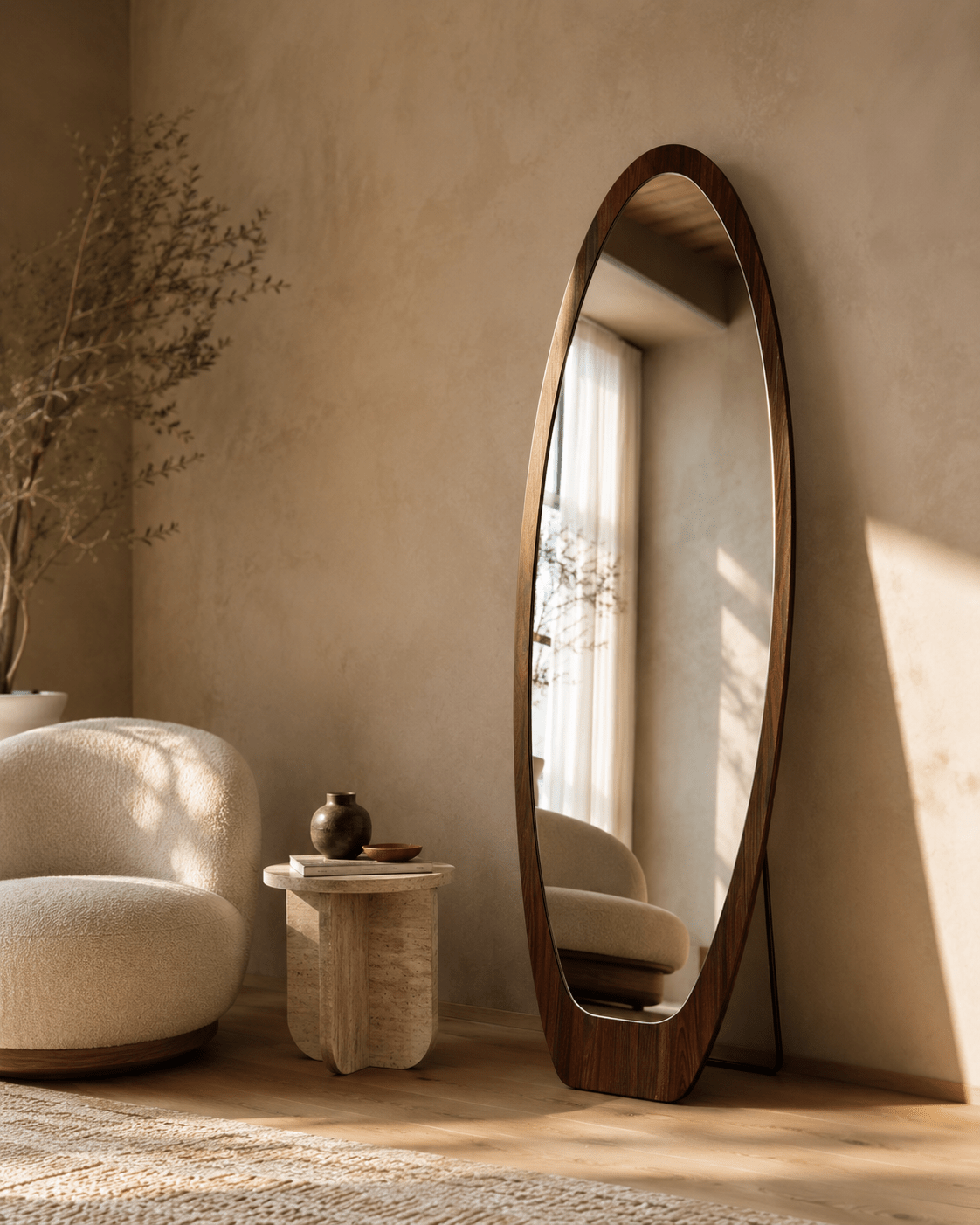 Organic Walnut Finish Full - Length Floor Mirror – 180×60 cm - SHAGHAF HOME