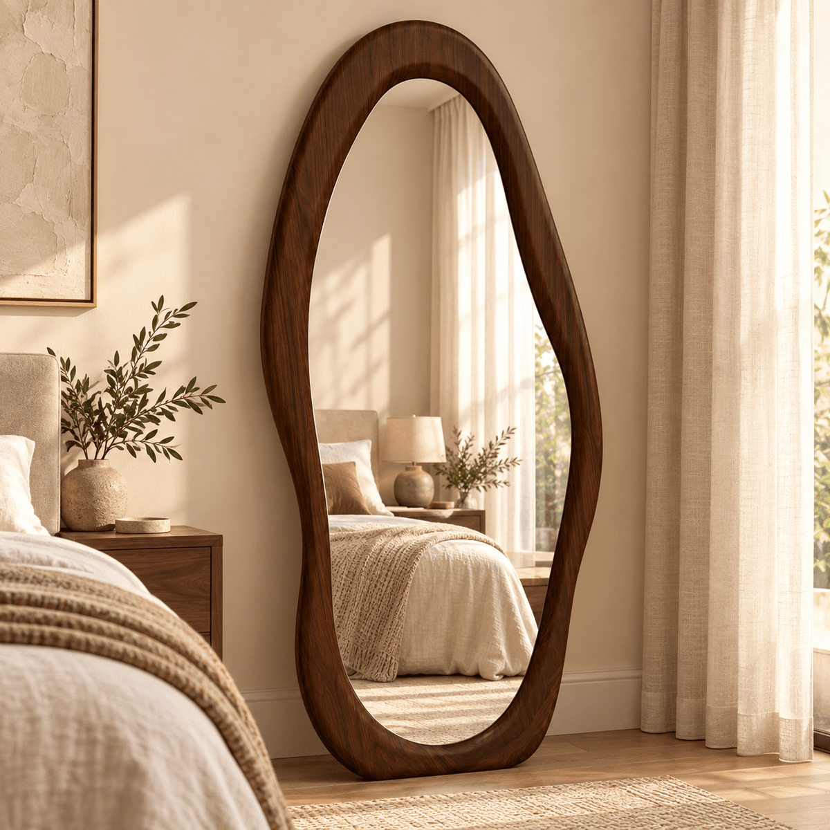 Organic Walnut Wood Full-Length Floor Mirror 180×80 cm - SHAGHAF HOME