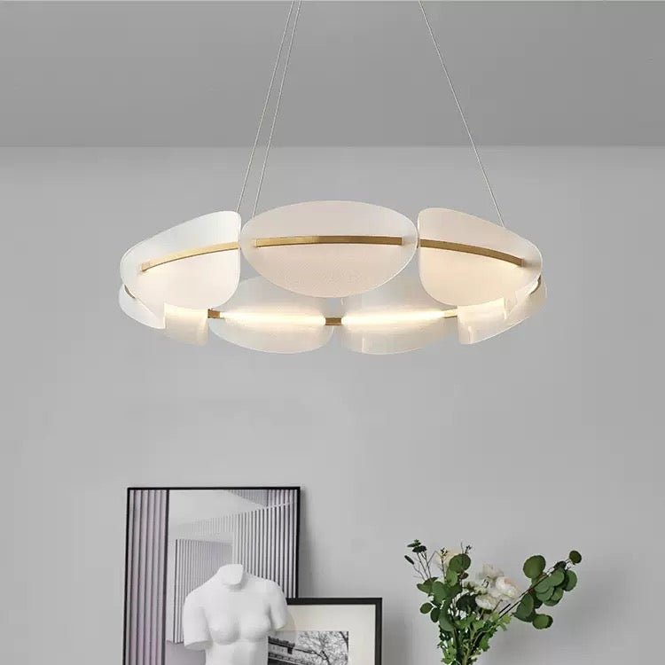 Petal Glow Modern Chandelier – Gold Frame with Frosted Acrylic Petal Shades - SHAGHAF HOME