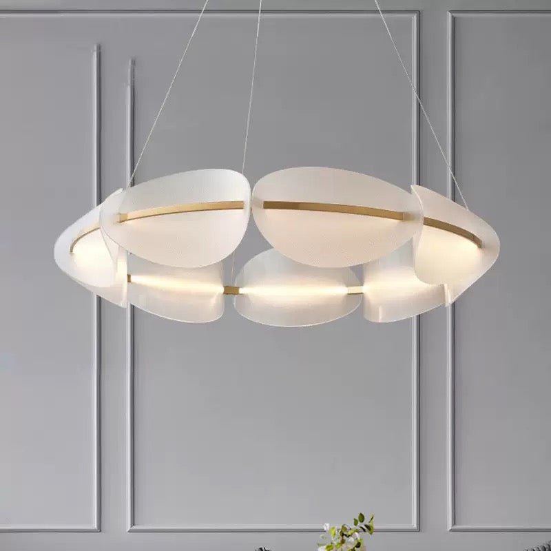 Petal Glow Modern Chandelier – Gold Frame with Frosted Acrylic Petal Shades - SHAGHAF HOME