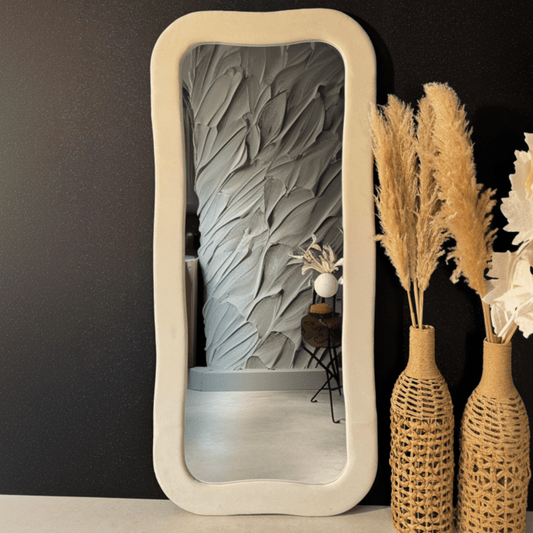 Plush Full - Length Mirror with Curved Velvet Frame - SHAGHAF HOME