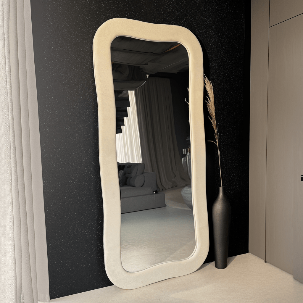 Plush Full - Length Mirror with Curved Velvet Frame - SHAGHAF HOME