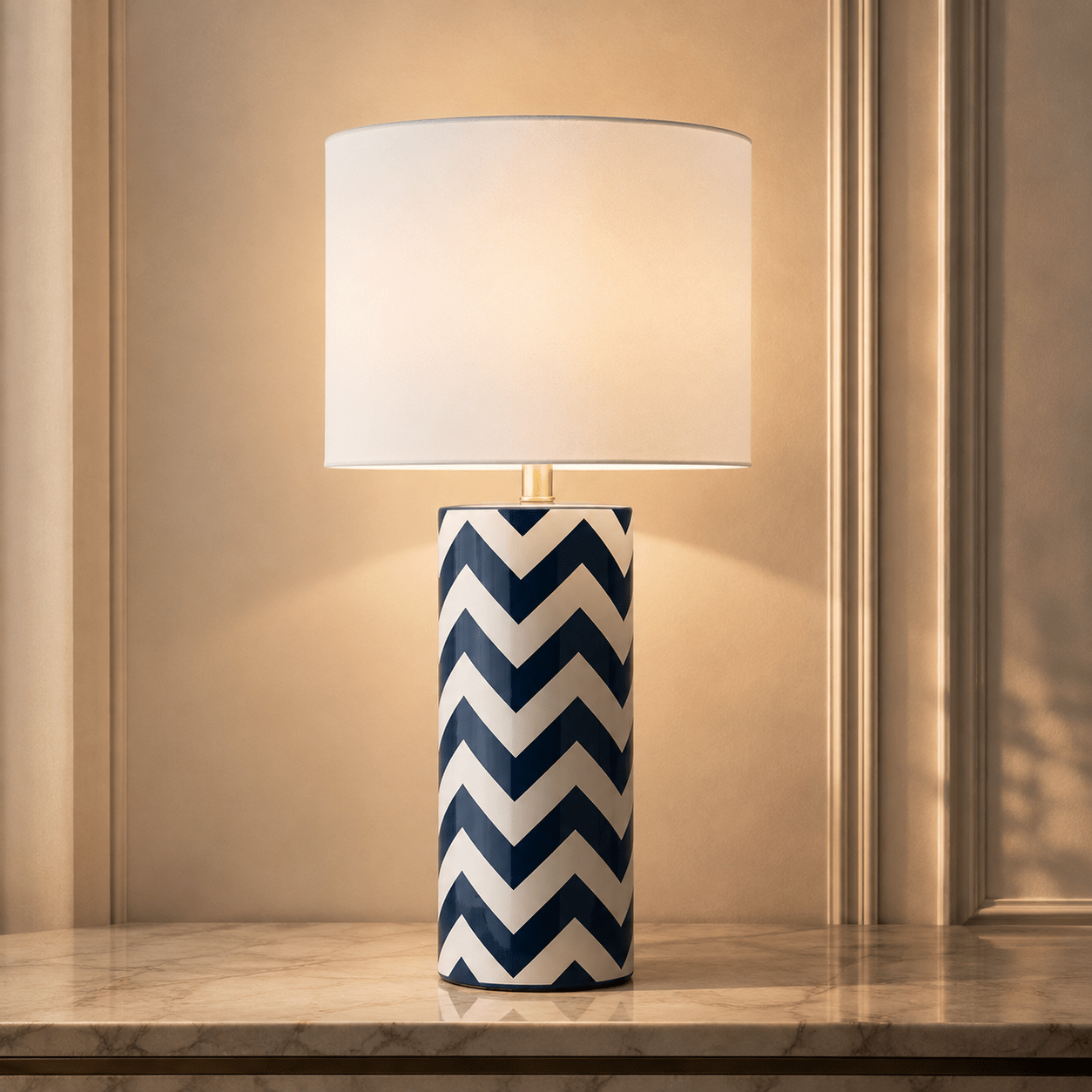 Portofino white and navy bluenCeramic Table Lamp - SHAGHAF HOME