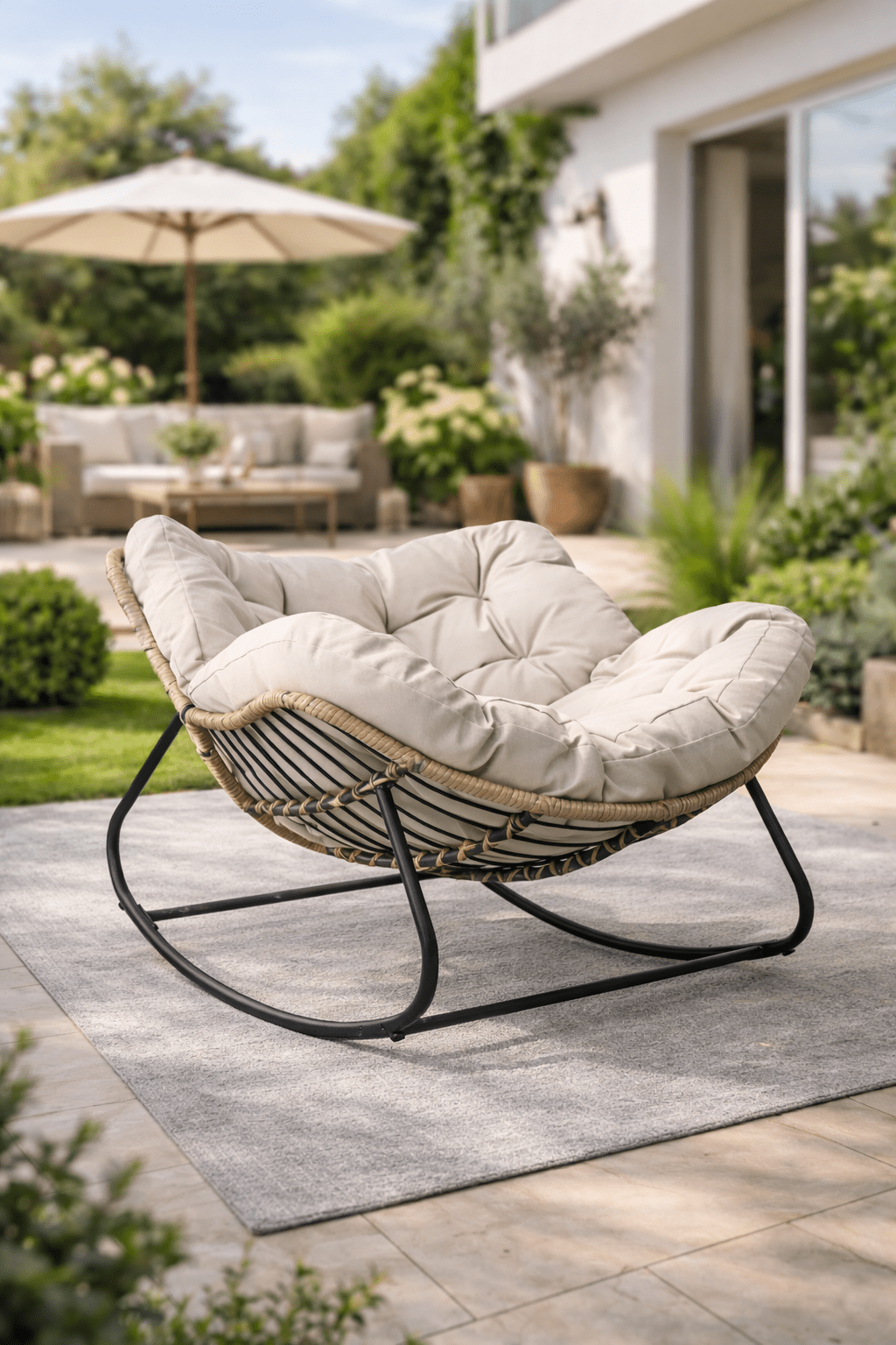 Premium Beige Outdoor & Indoor Rocking Chair — Stylish Comfort for Your Garden or Patio - SHAGHAF HOME
