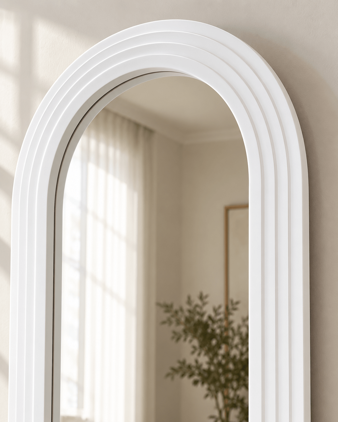 Pure White Arched Full-Length Mirror with Ribbed Wood Frame 170×80 cm - SHAGHAF HOME