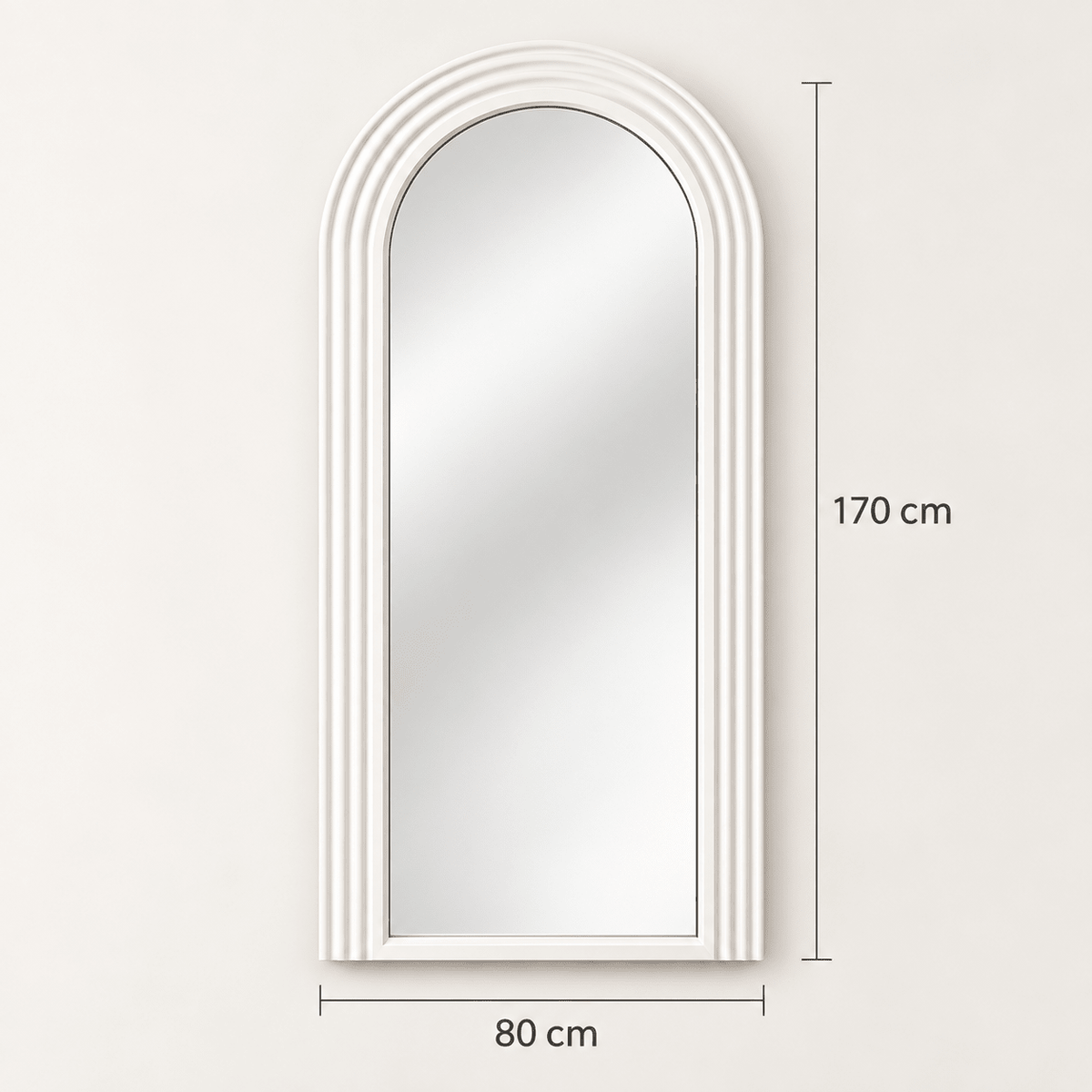 Pure White Arched Full-Length Mirror with Ribbed Wood Frame 170×80 cm - SHAGHAF HOME