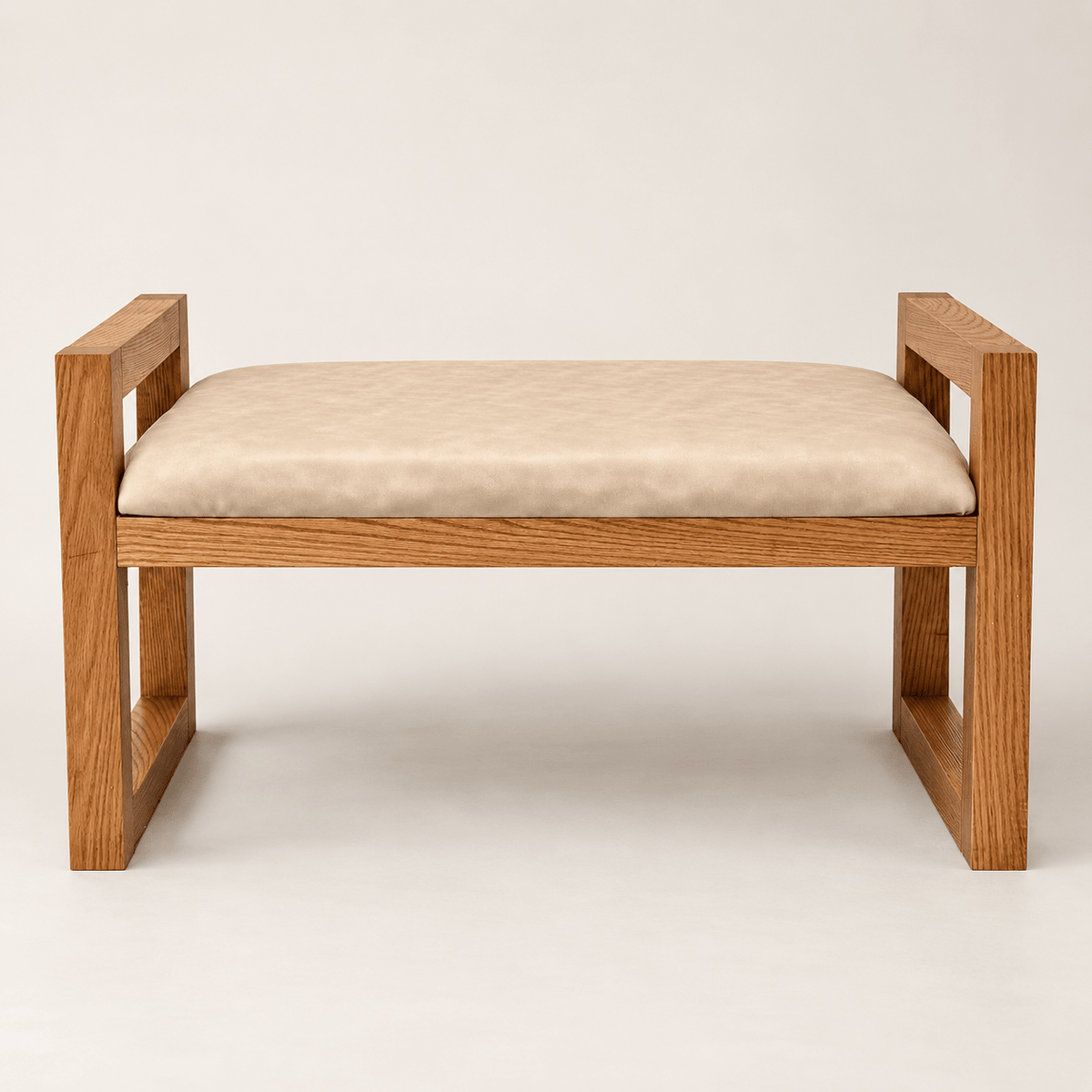 Red Oak Upholstered Bench with Beige Cushion - SHAGHAF HOME