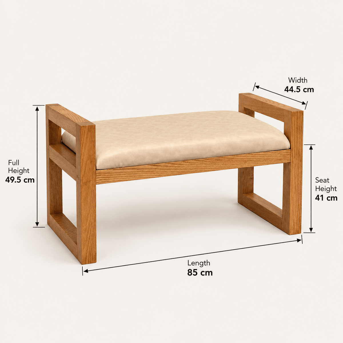 Red Oak Upholstered Bench with Beige Cushion - SHAGHAF HOME