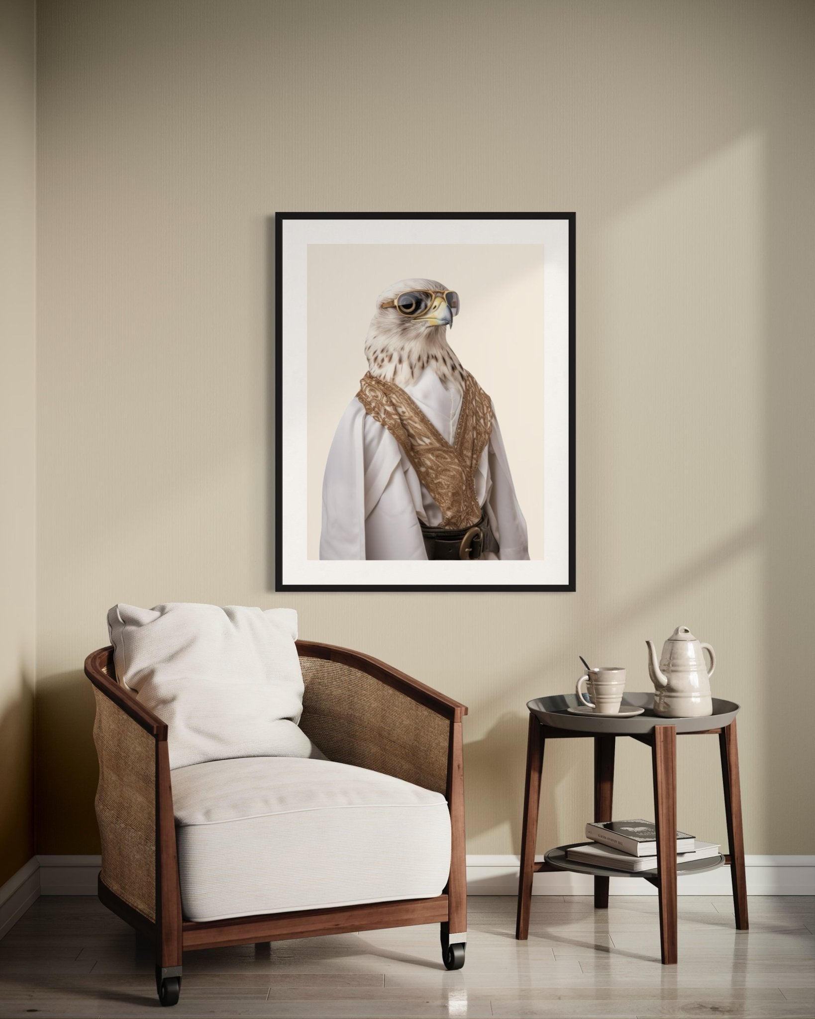 Regal White Falcon in Arabic Attire - SHAGHAF HOME