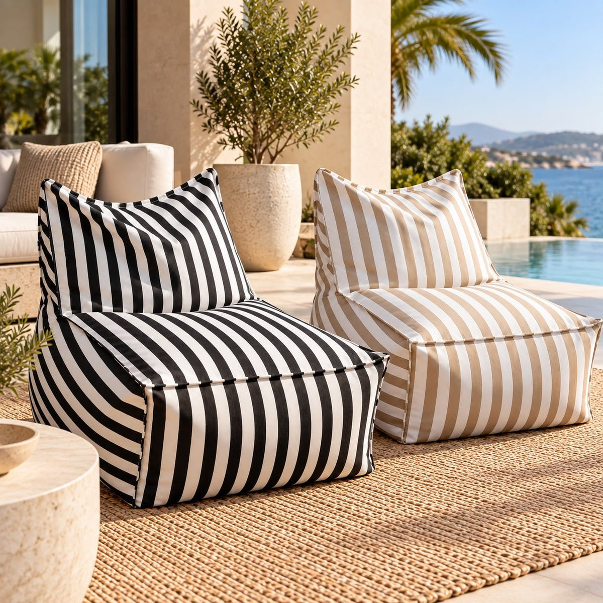 Riviera Stripe Outdoor Bean Bag Lounge Chair - SHAGHAF HOME