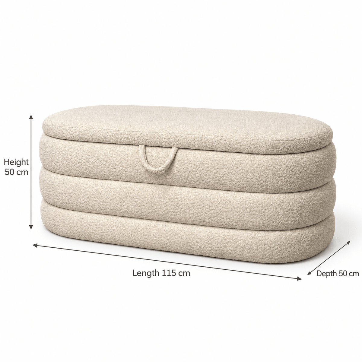 Rounded Boucle Storage Bench – Cream - SHAGHAF HOME