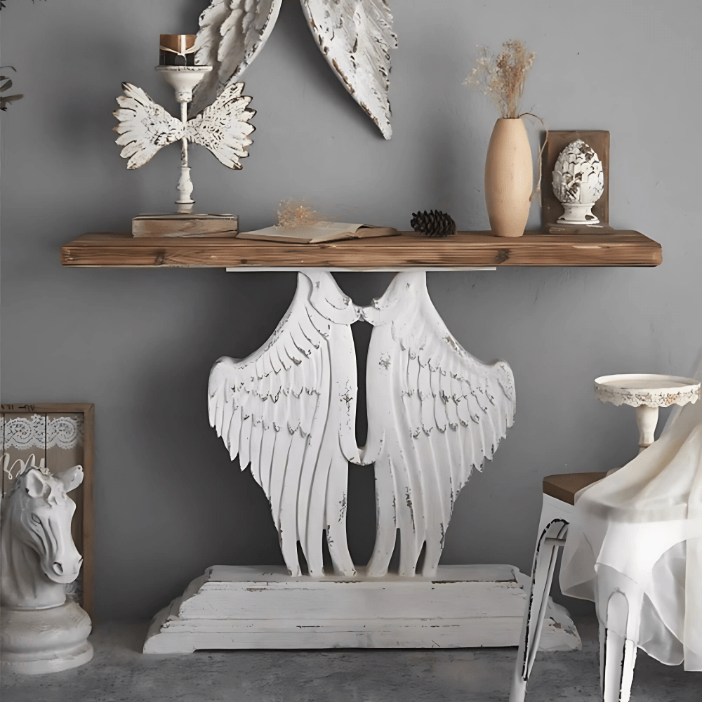 Rustic Angel Wing Console Table – French Country Hallway Accent - SHAGHAF HOME