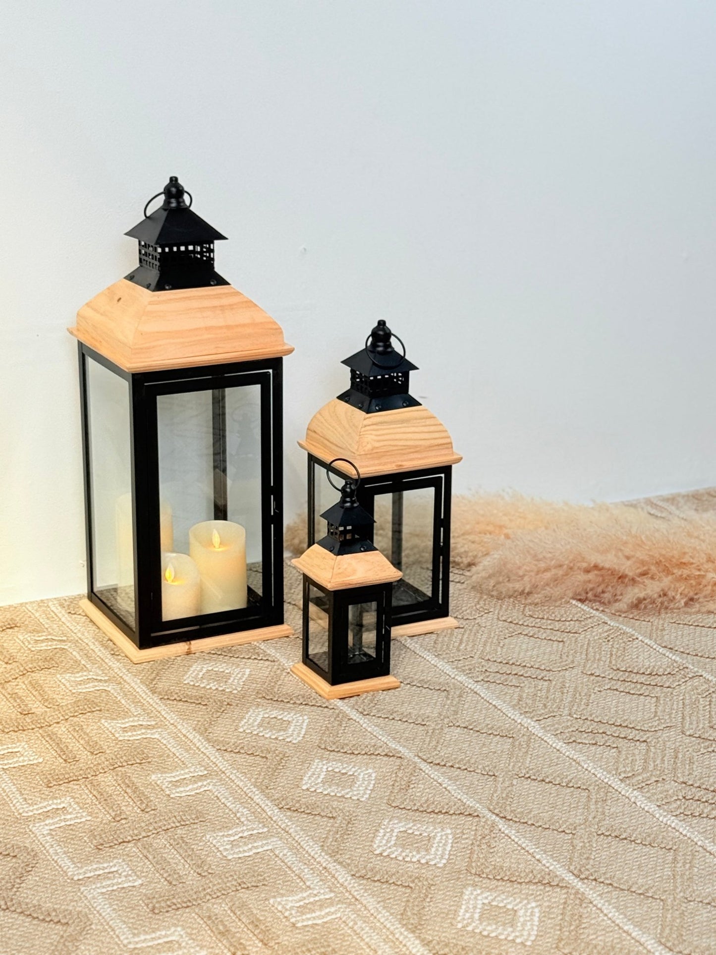 Rustic Wooden & Metal Lantern Set – Elegant Home Décor - SHAGHAF HOME