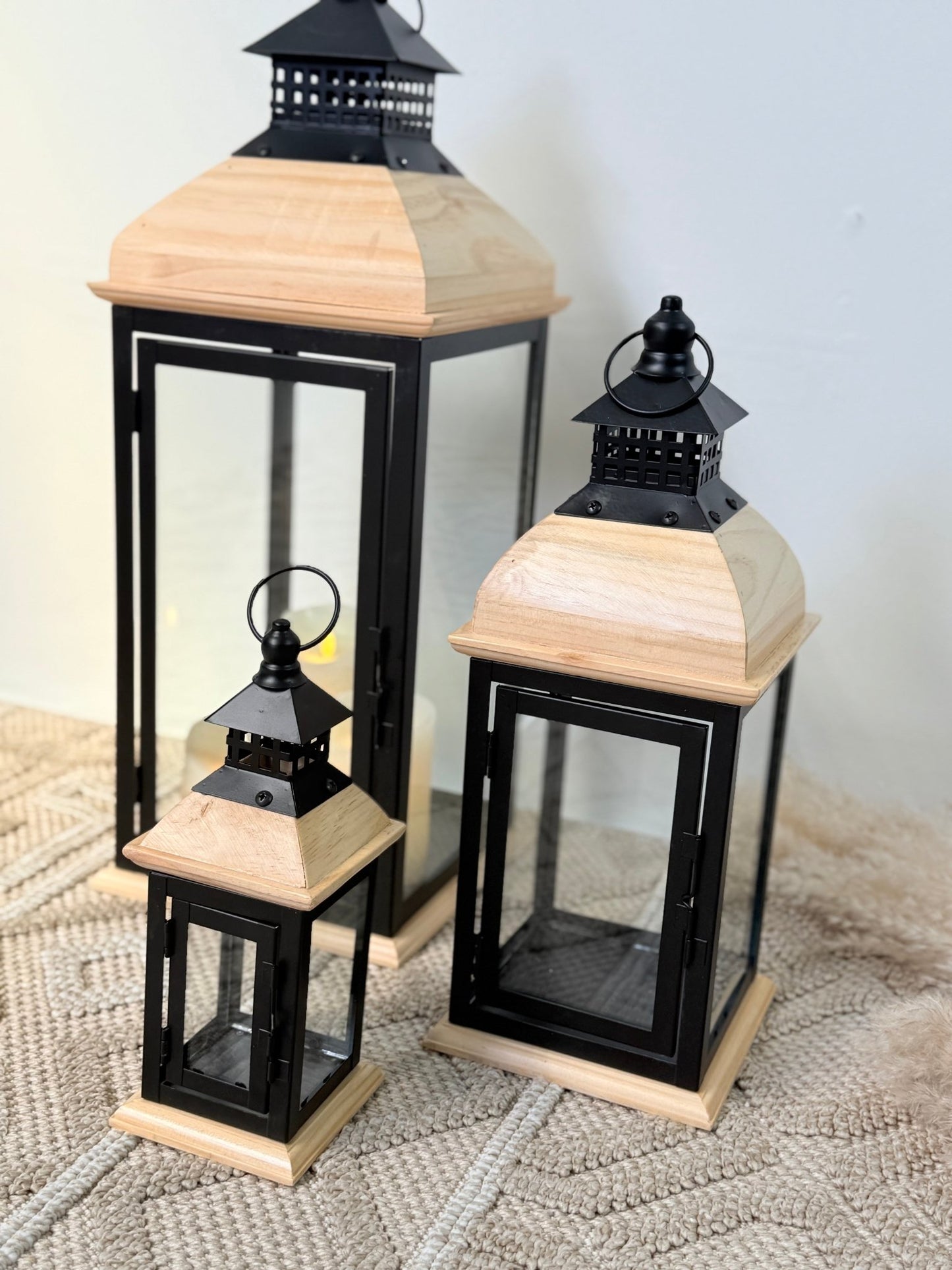 Rustic Wooden & Metal Lantern Set – Elegant Home Décor - SHAGHAF HOME