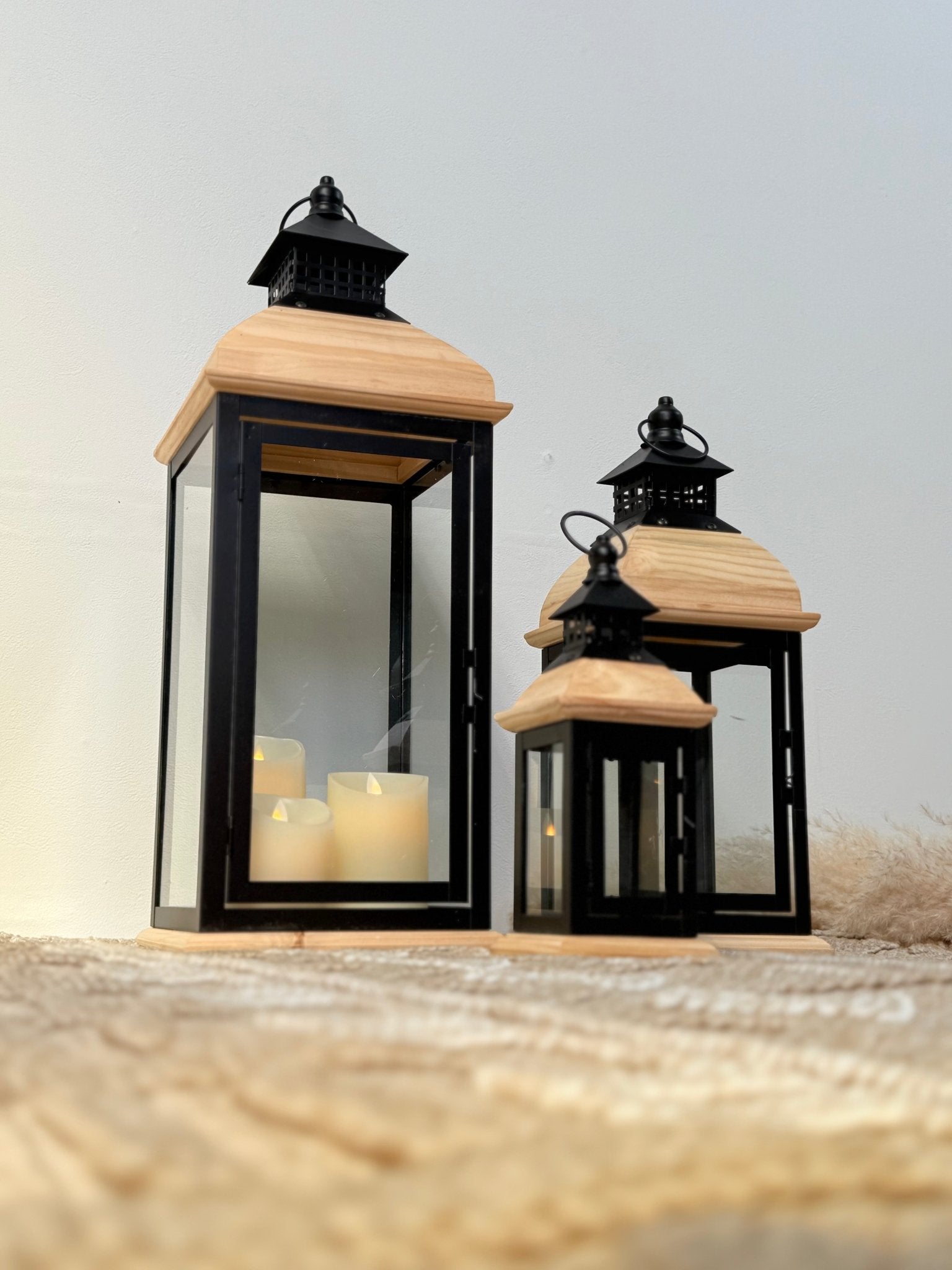 Rustic Wooden & Metal Lantern Set – Elegant Home Décor - SHAGHAF HOME