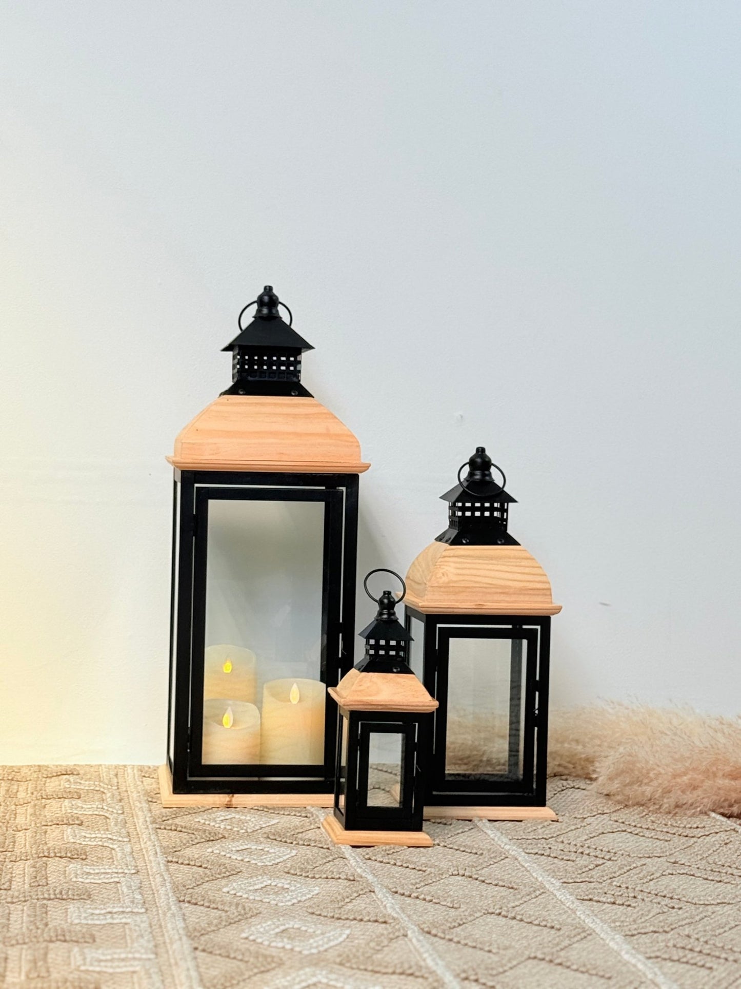 Rustic Wooden & Metal Lantern Set – Elegant Home Décor - SHAGHAF HOME