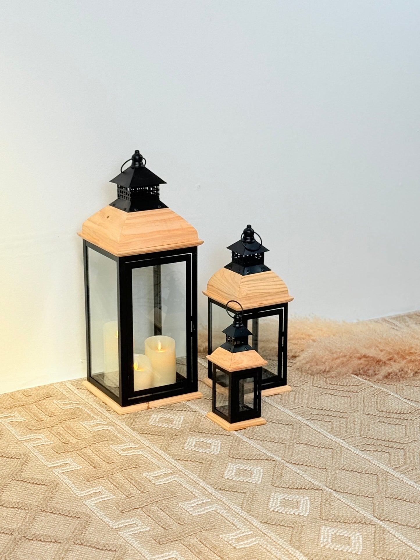 Rustic Wooden & Metal Lantern Set – Elegant Home Décor - SHAGHAF HOME