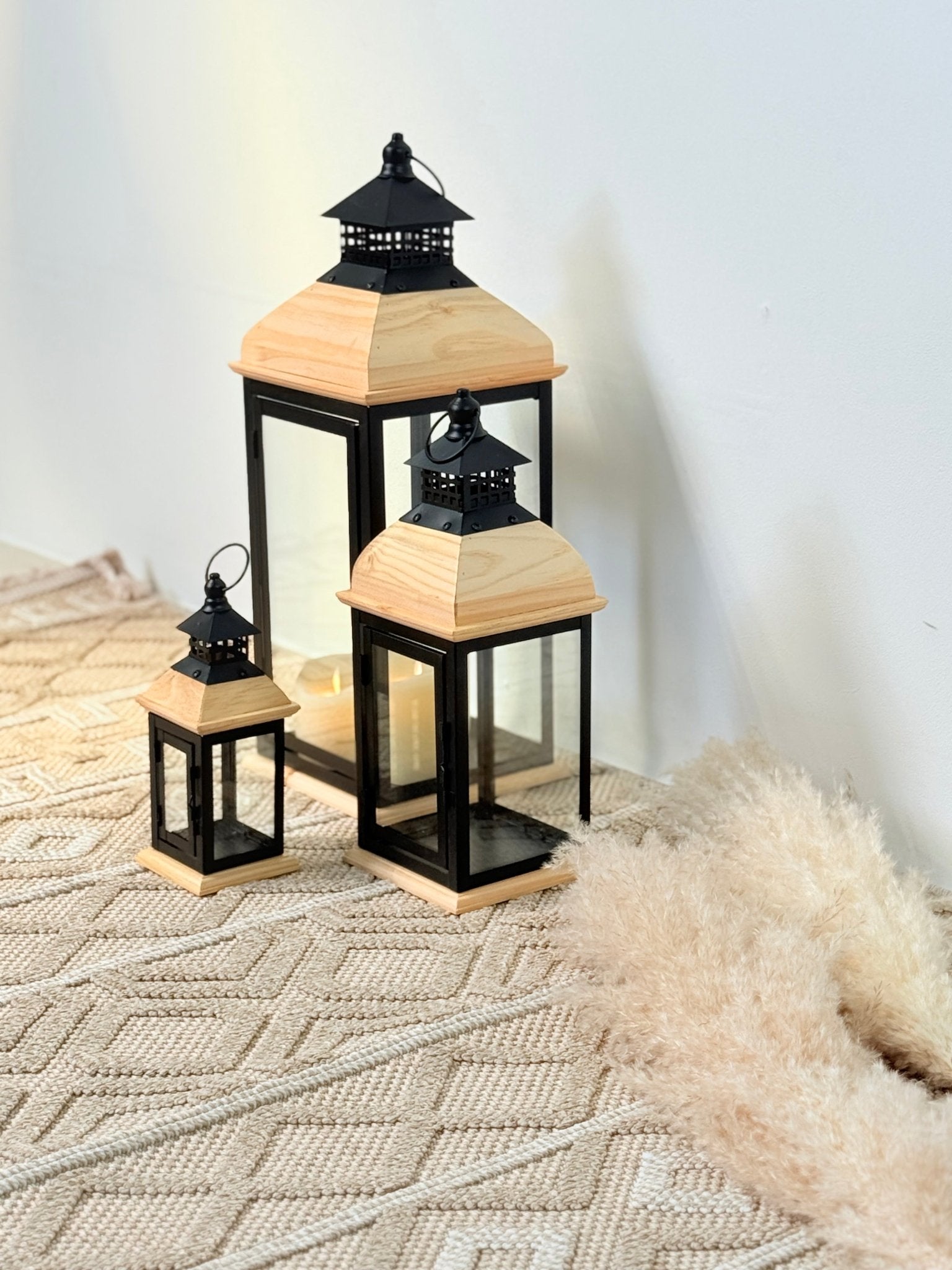 Rustic Wooden & Metal Lantern Set – Elegant Home Décor - SHAGHAF HOME