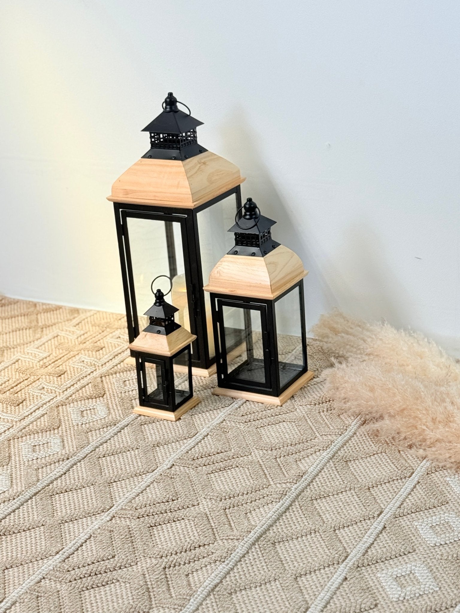 Rustic Wooden & Metal Lantern Set – Elegant Home Décor - SHAGHAF HOME