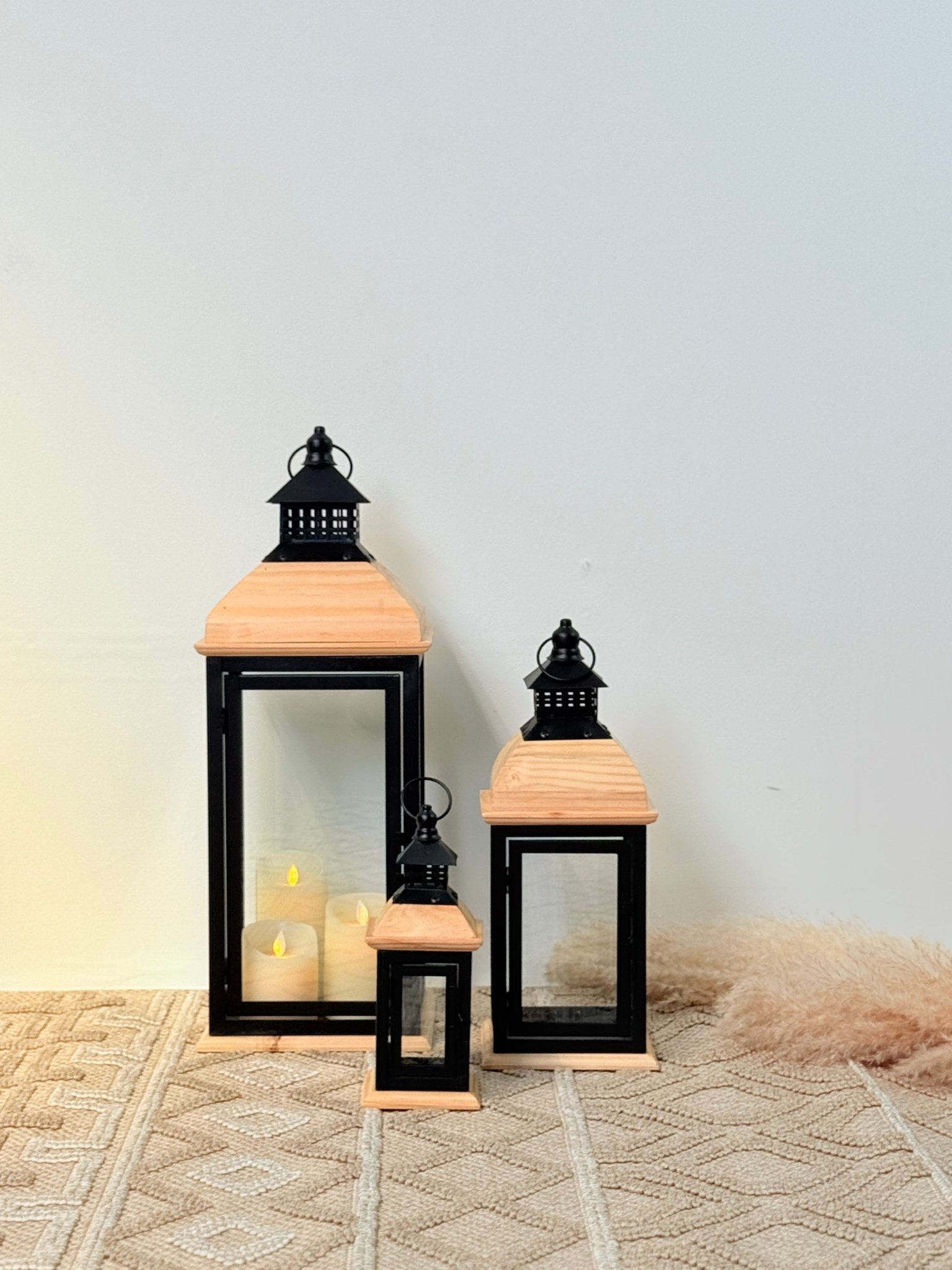 Rustic Wooden & Metal Lantern Set – Elegant Home Décor - SHAGHAF HOME