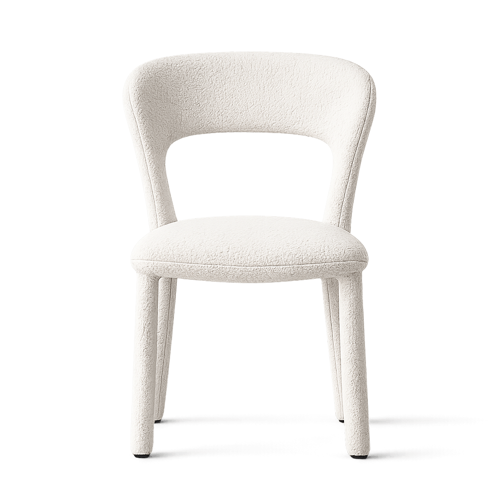 Sculptural Bouclé Dining Chair with Open Backrest – Modern Ivory Upholstered Dining Chair - SHAGHAF HOME