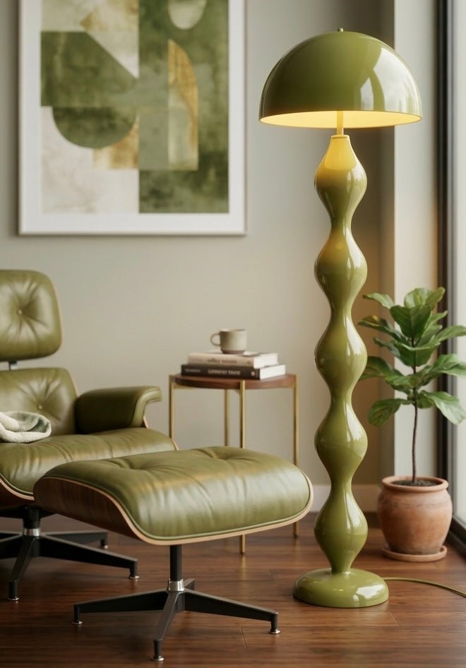 Sculptural Dome Floor Lamp – Glossy Metal Statement Light (156 cm) – White / Black / Olive Green - SHAGHAF HOME