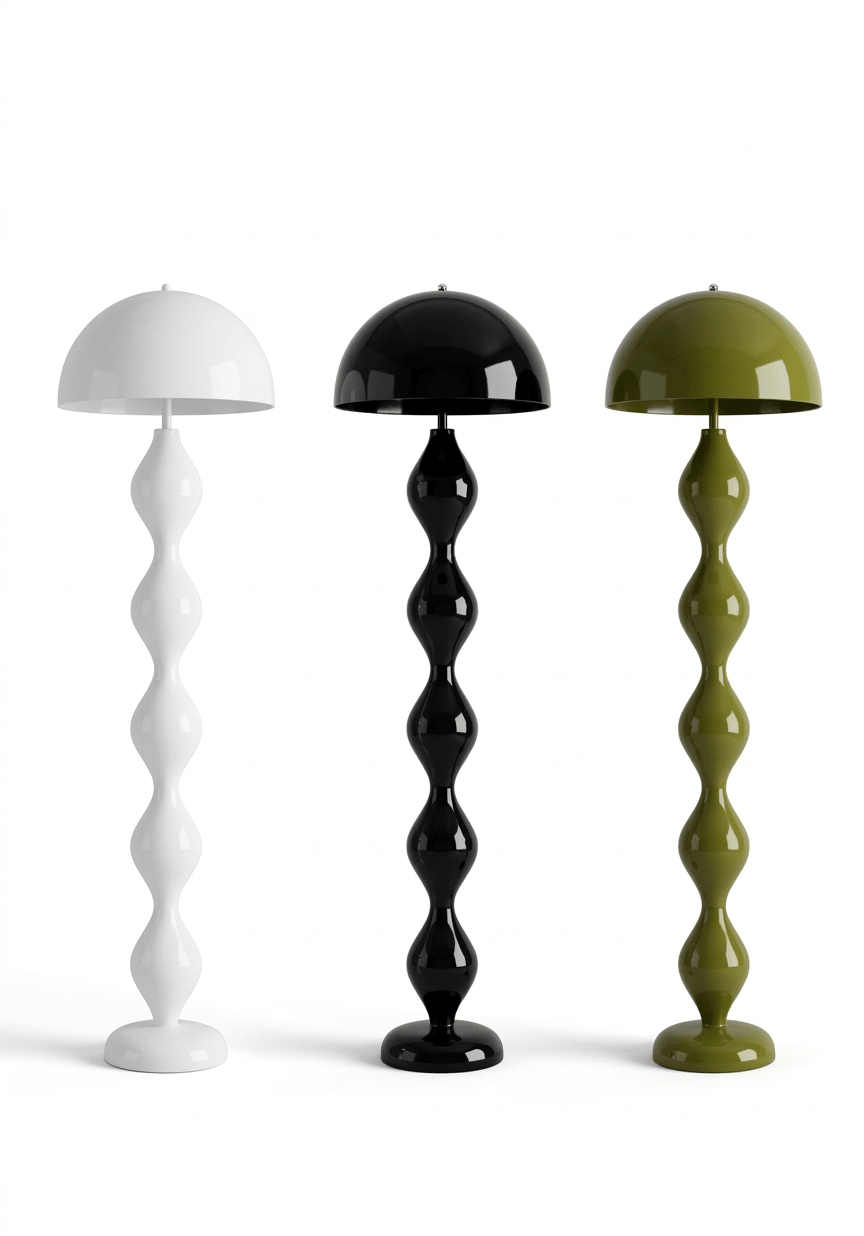 Sculptural Dome Floor Lamp – Glossy Metal Statement Light (156 cm) – White / Black / Olive Green - SHAGHAF HOME