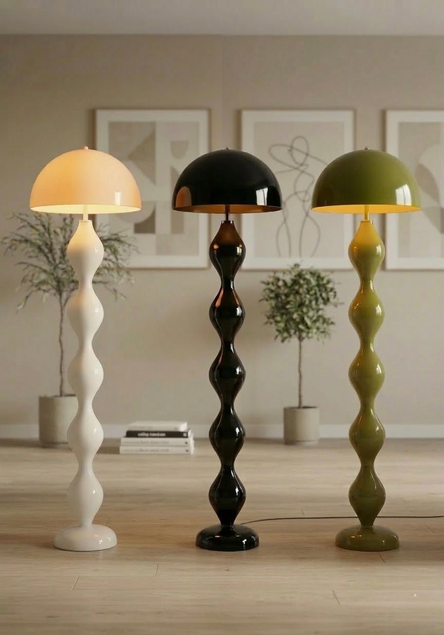 Sculptural Dome Floor Lamp – Glossy Metal Statement Light (156 cm) – White / Black / Olive Green - SHAGHAF HOME