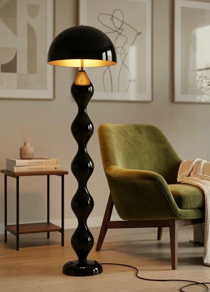 Sculptural Dome Floor Lamp – Glossy Metal Statement Light (156 cm) – White / Black / Olive Green - SHAGHAF HOME