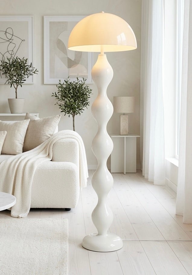 Sculptural Dome Floor Lamp – Glossy Metal Statement Light (156 cm) – White / Black / Olive Green - SHAGHAF HOME