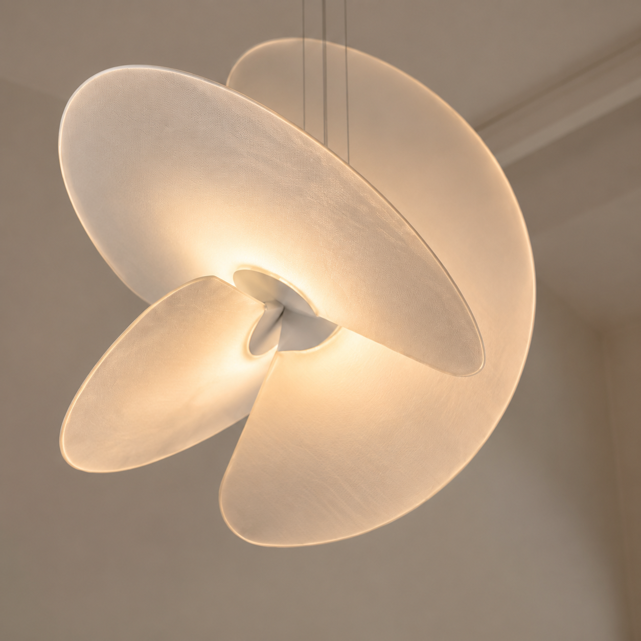 Close-up of the translucent silk fabric pendant light