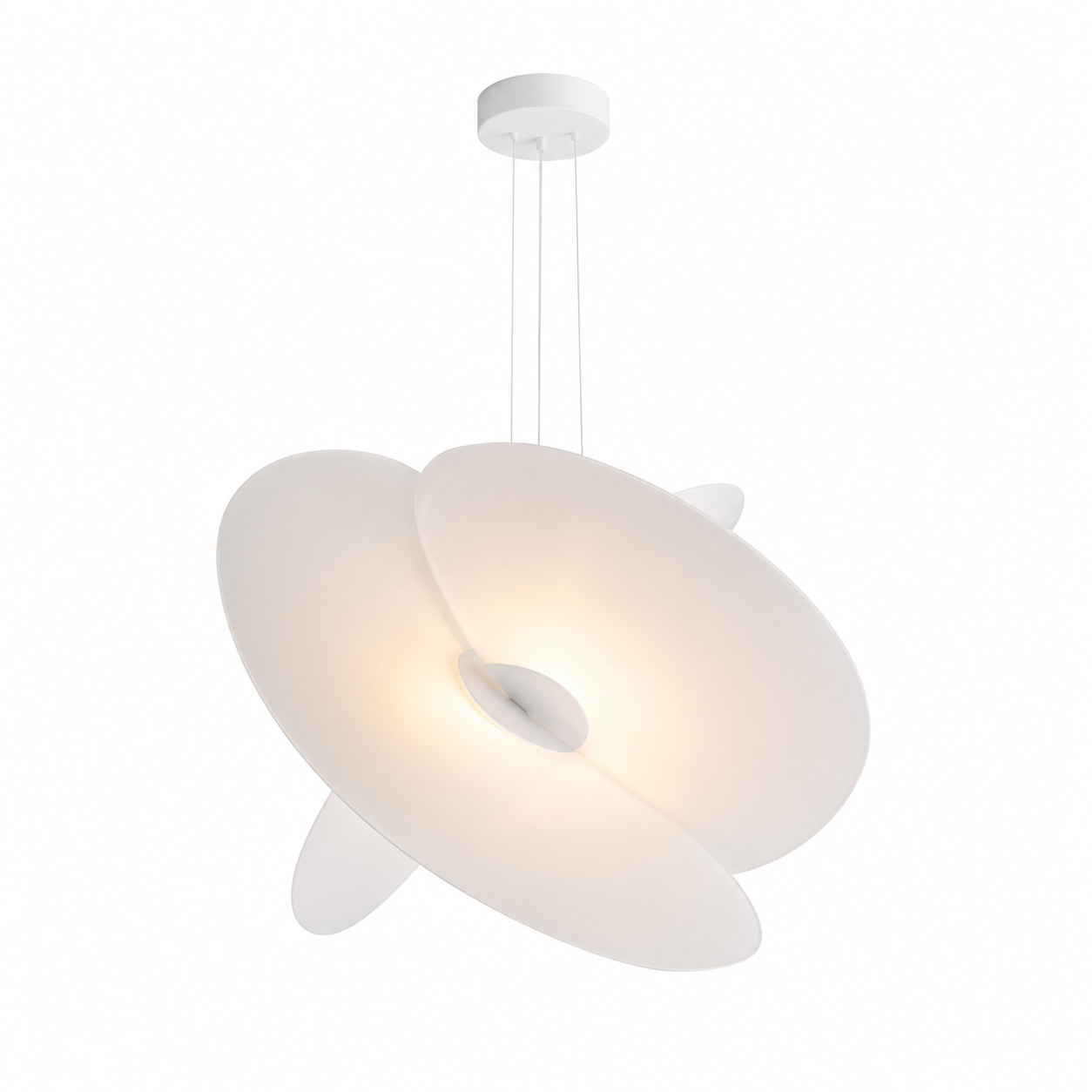 Sculptural silk fabric pendant light on white background
