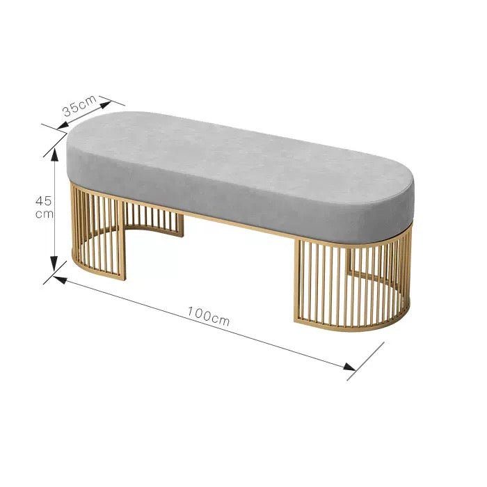 Serena Bench Luxury Gray Velvet Bench – Gold Metal Base - SHAGHAF HOME