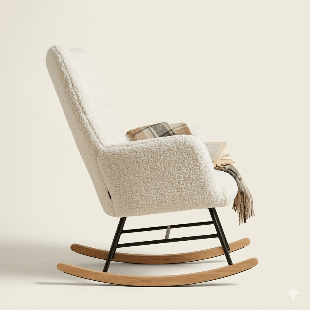 Serene Bouclé Rocking Accent Chair — Modern Upholstered Glider with Wood Rockers - SHAGHAF HOME