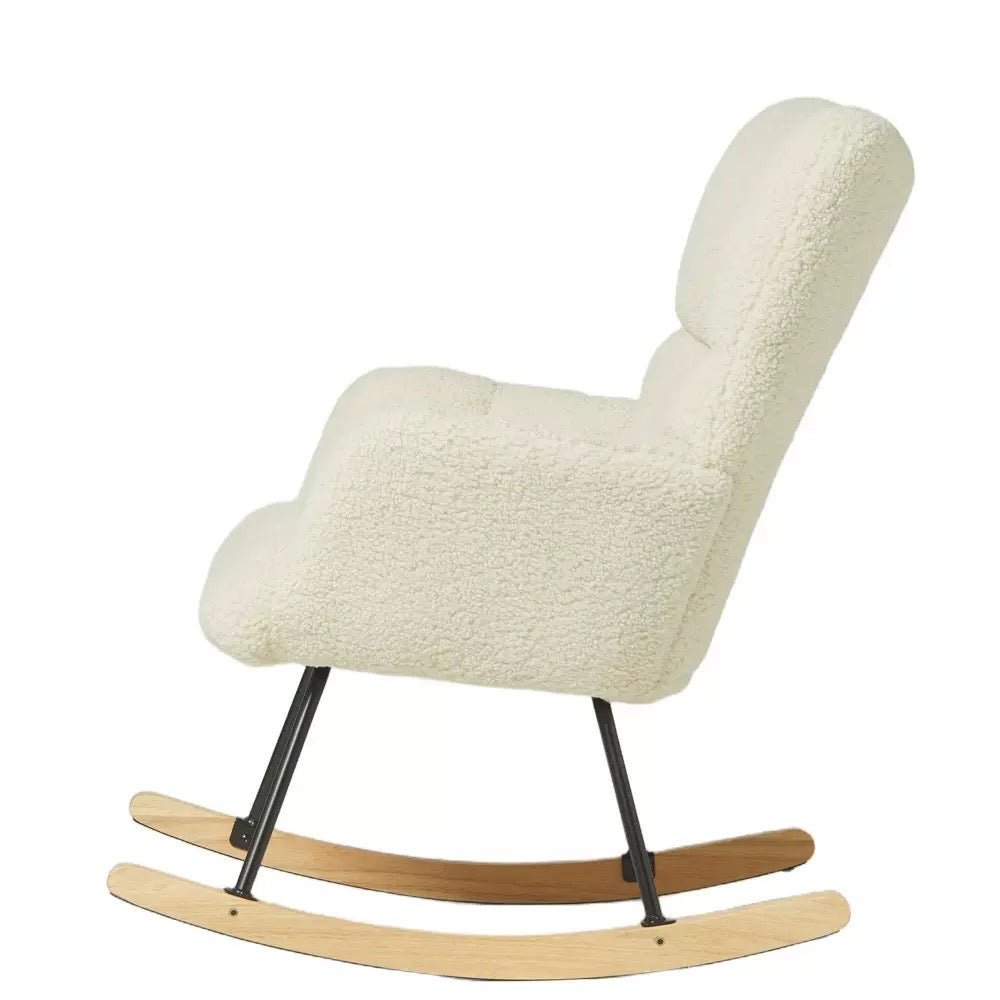 Serene Bouclé Rocking Accent Chair — Modern Upholstered Glider with Wood Rockers - SHAGHAF HOME