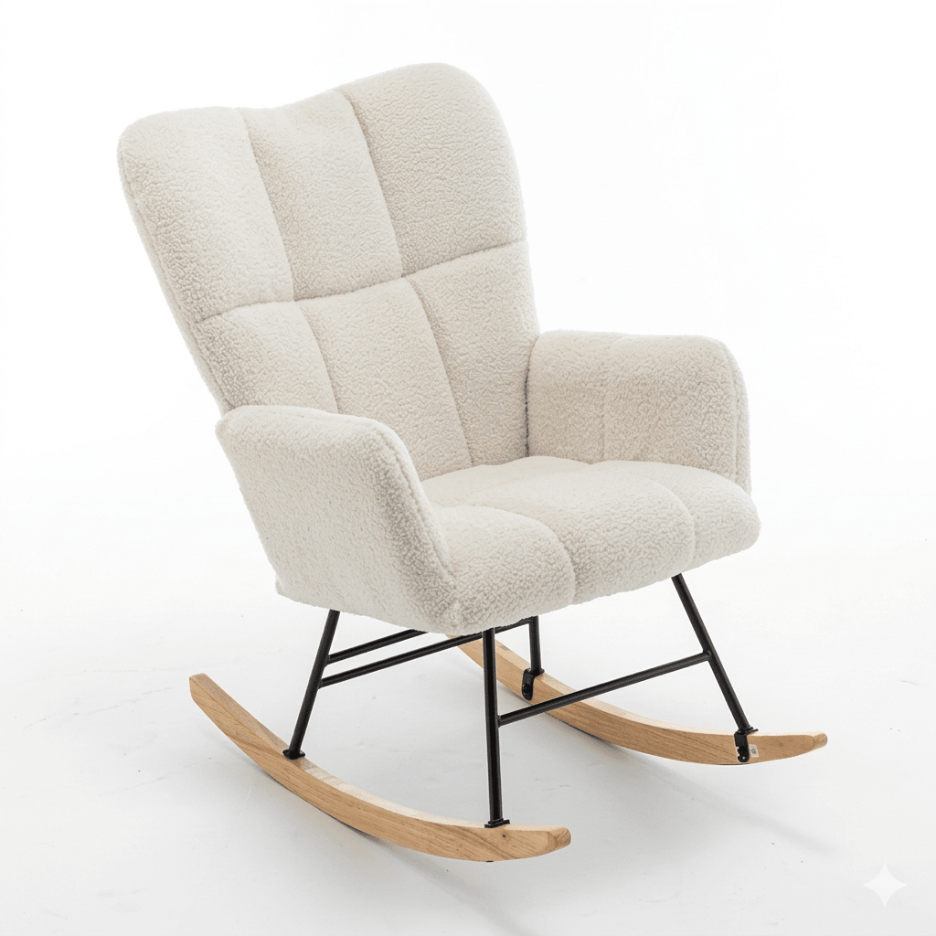 Serene Bouclé Rocking Accent Chair — Modern Upholstered Glider with Wood Rockers - SHAGHAF HOME