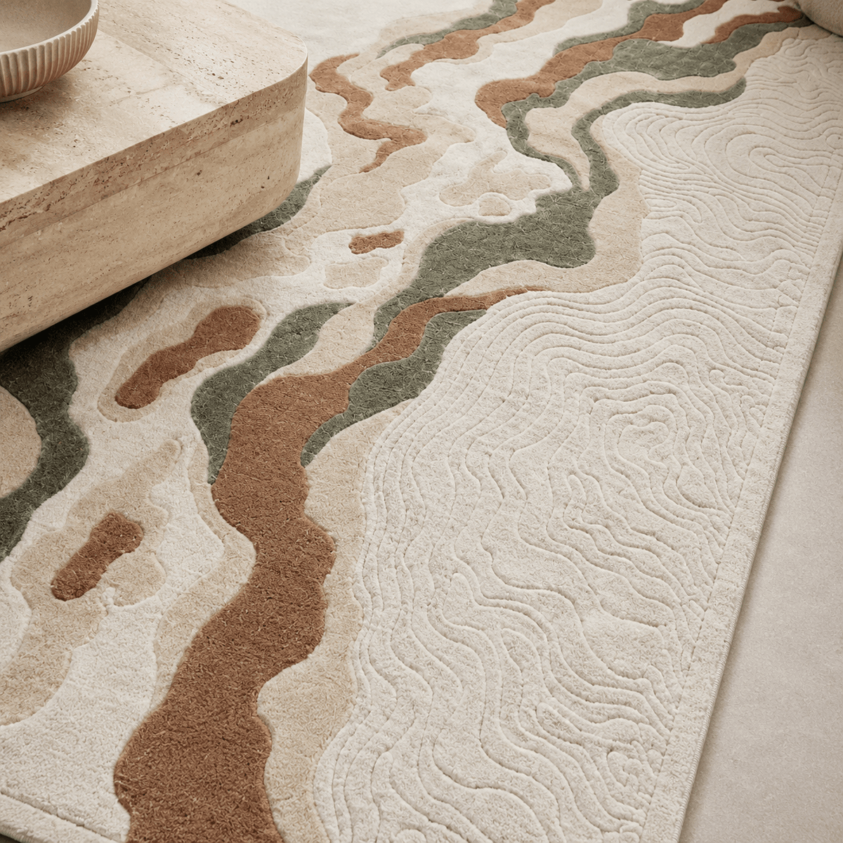 Seyra Sage Abstract Textured Rug – 200 × 300 cm - SHAGHAF HOME
