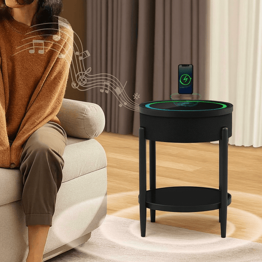 Smart Round Side Table with Bluetooth Speaker, Wireless Charging & RGB LED (QMS - 7) - SHAGHAF HOME
