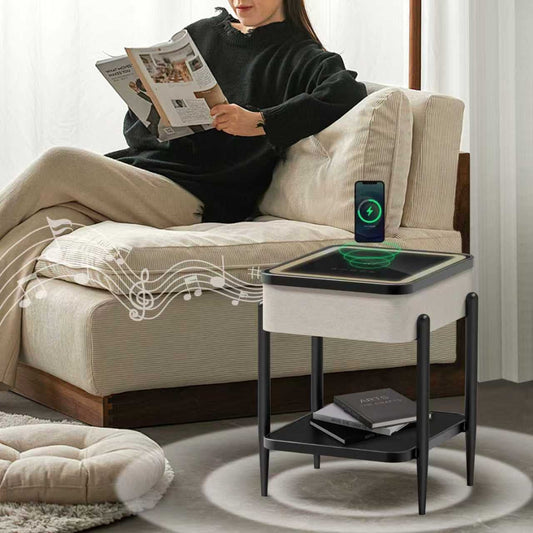 Smart Side Table with Bluetooth Speaker, Wireless Charging & RGB LED Light - SHAGHAF HOME