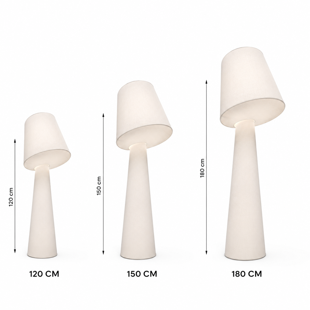 Solenne floor lamp size comparison: 120 cm, 150 cm and 180 cm