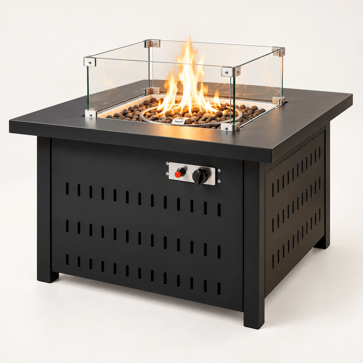 Square Outdoor Gas Fire Pit Table with Glass Wind Guard - SHAGHAF HOME
