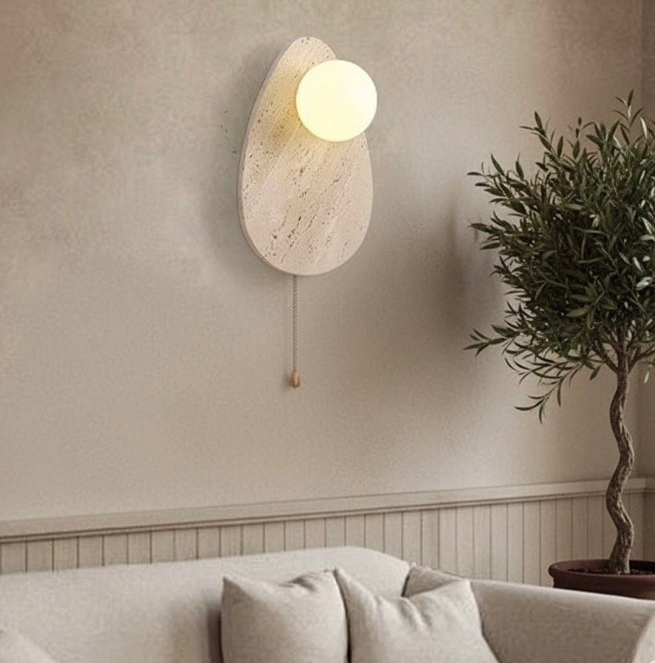 Teardrop Travertine Wall Lamp with Pull Chain - SHAGHAF HOME
