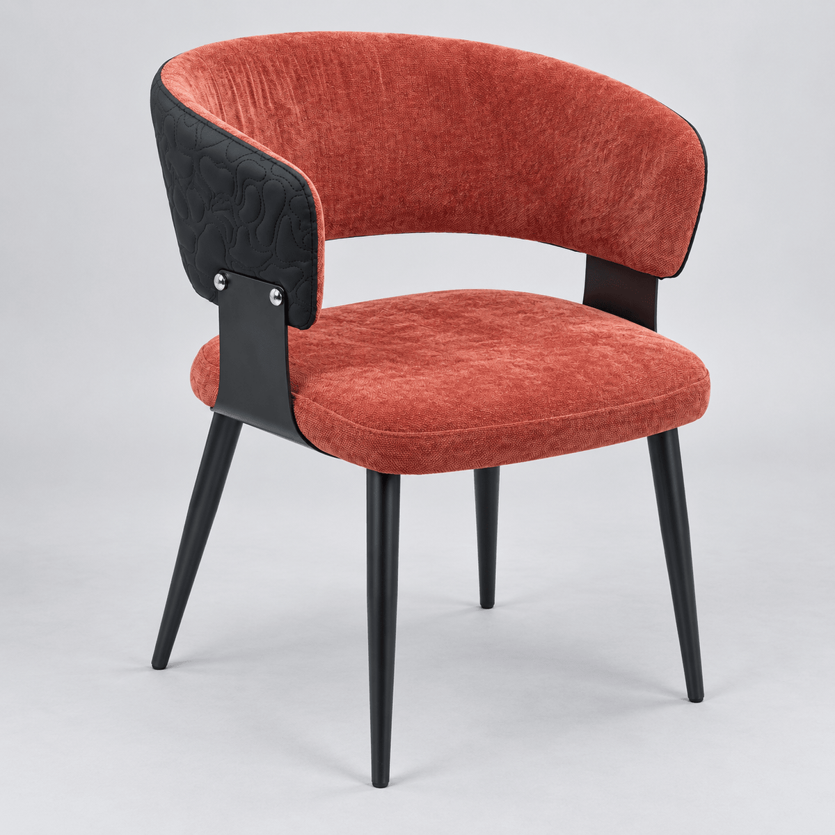 Terracotta Upholstered Dining Armchair with Black Metal Legs - SHAGHAF HOME