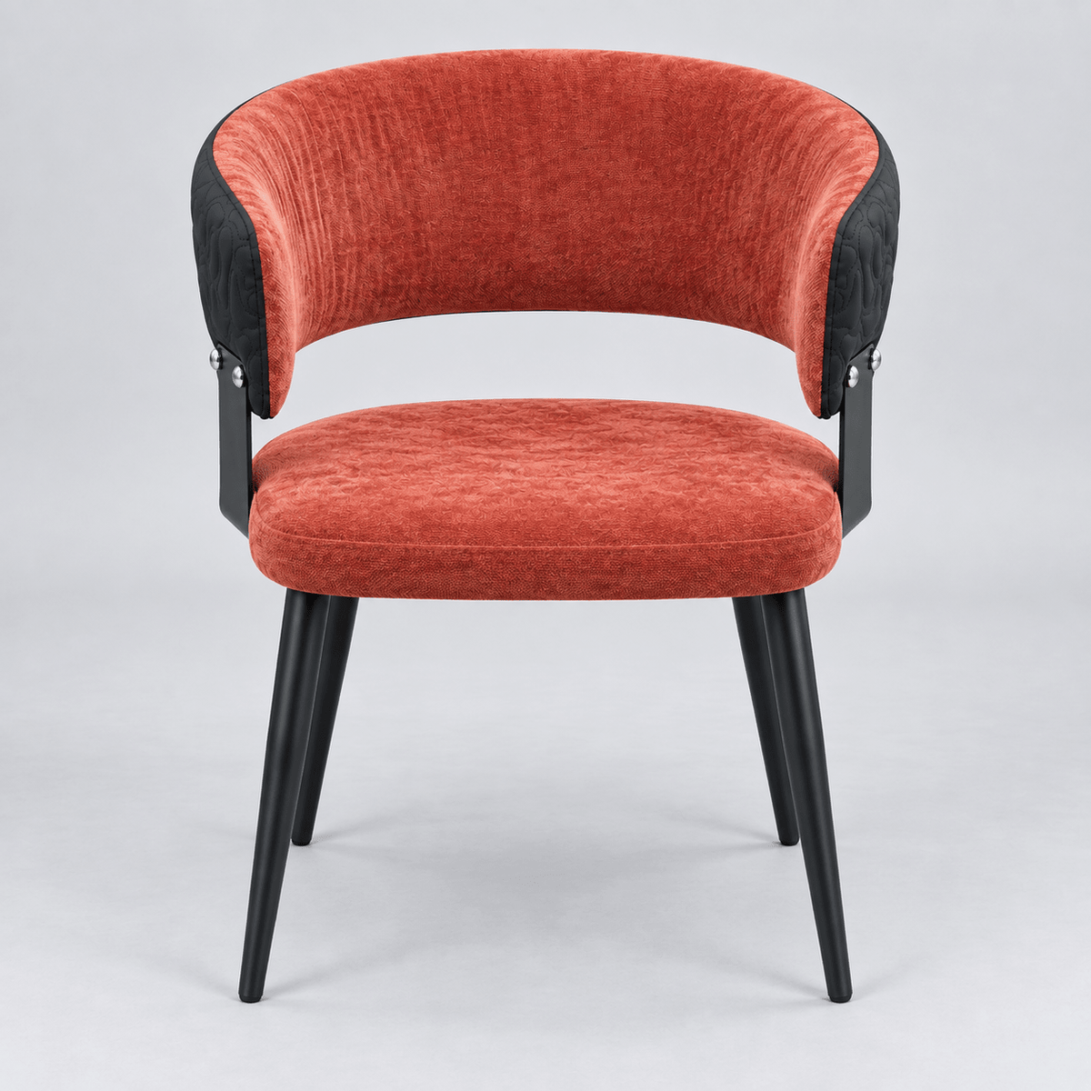 Terracotta Upholstered Dining Armchair with Black Metal Legs - SHAGHAF HOME