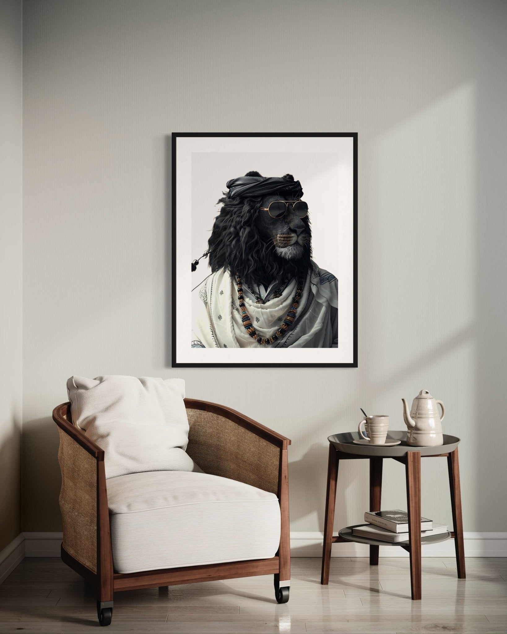 Title: The Regal Roar – Lion in Traditional Attire - SHAGHAF HOME